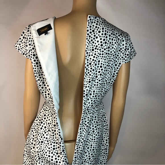 Alexia Admor Cap Sleeve Notched V Neck Zip Back Polka Dot Lined MIDI Dress Sz 8 - Picture 8 of 11